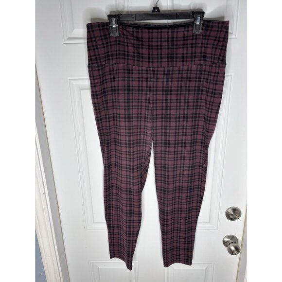 Intro Love The Fit Leggings Woman 1X Purple Plaid Pattern Tummy Control - Picture 1 of 7